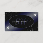 Noble Black Blue Glitter Stars Diamonds Initialen Visitekaartje (Voorkant)
