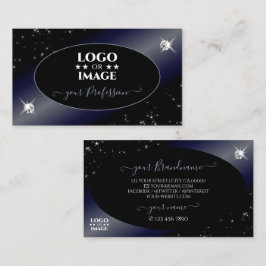 Noble Black Blue Glitter Stars Diamonds met Logo Visitekaartje