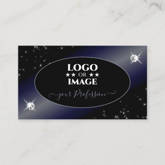 Noble Black Blue Glitter Stars Diamonds met Logo Visitekaartje (Voorkant)