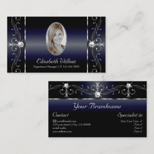 Noble Black Blue White Squiggings Jewels met foto Visitekaartje