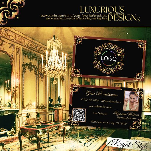 Noble Black Brown Gold Logo Foto en QR-code Visitekaartje