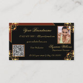 Noble Black Brown Gold met foto- en QR-code Visitekaartje (Achterkant)