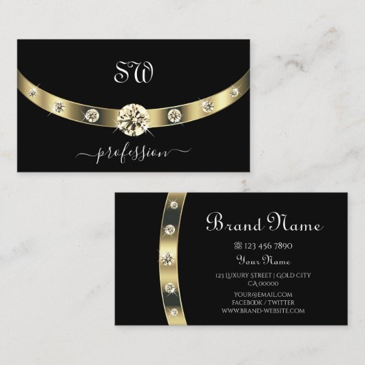 Noble Black en Gold met Monogram Professional Visitekaartje (Voorkant / Achterkant)