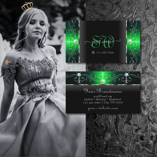 Noble Black en Green Squiggings Jewels Monogram Visitekaartje