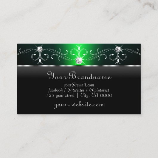 Noble Black en Green Squiggings Jewels Monogram Visitekaartje (Achterkant)