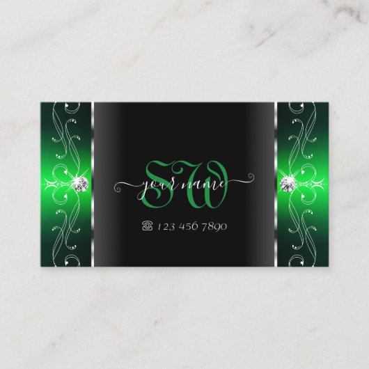 Noble Black en Green Squiggings Jewels Monogram Visitekaartje (Voorkant)