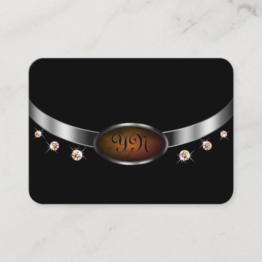 Noble Black en Silver met Initialen Strass Visitekaartje (Voorkant)