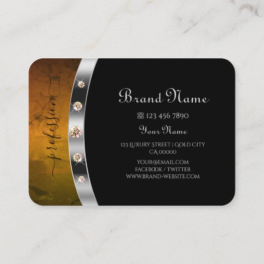 Noble Black en Silver met Initialen Strass Visitekaartje (Achterkant)