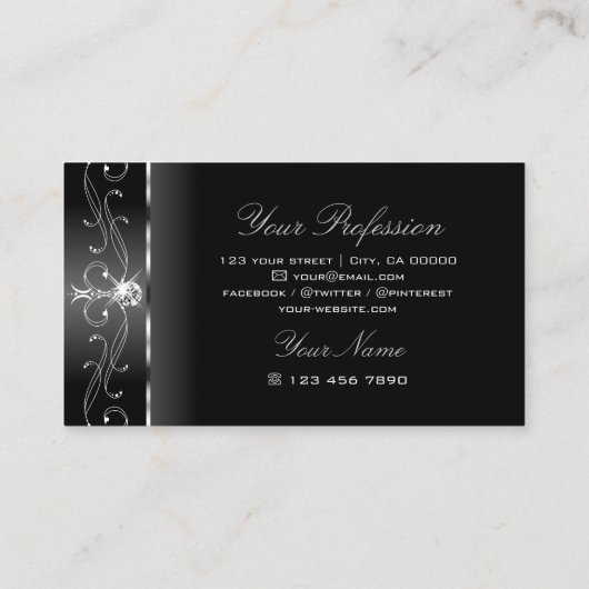 Noble Black en Silver Squiggled Jewels Sieraden Visitekaartje (Achterkant)