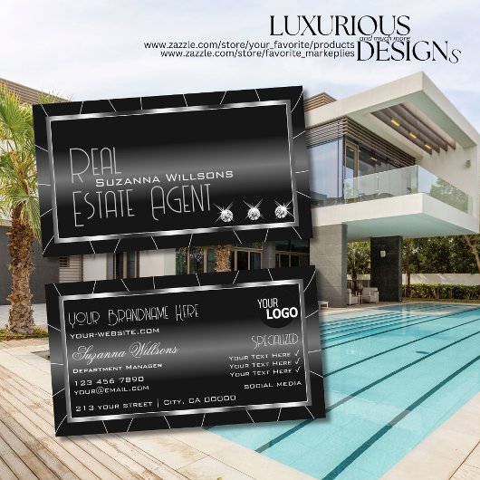 Noble Black en White met diamanten en stijlvol Log Visitekaartje