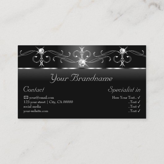 Noble Black en White Squiggings Jewels met foto Visitekaartje (Achterkant)
