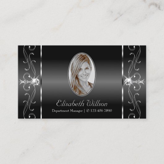 Noble Black en White Squiggings Jewels met foto Visitekaartje (Voorkant)