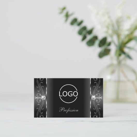 Noble Black en White Squiggings Jewels met Logo Visitekaartje (Staand voorkant)