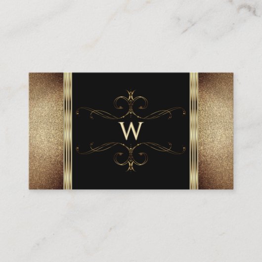 Noble Black Gold Glitter Ornamental met monogram Visitekaartje (Voorkant)
