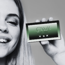 Noble Black Green Ombre Sparkle Diamonds Initialen Visitekaartje