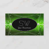 Noble Black Green  Sparkle Diamonds Initialen Visitekaartje (Voorkant)