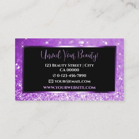 Noble Black Luxe Paarse Ombre Sparkling Glitter Visitekaartje (Achterkant)