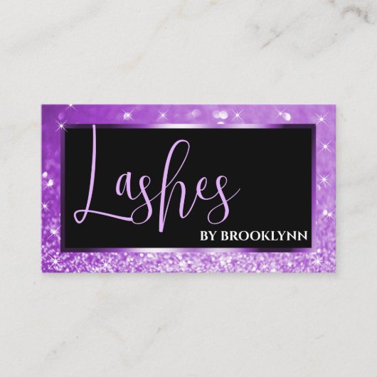 Noble Black Luxe Paarse Ombre Sparkling Glitter Visitekaartje (Voorkant)