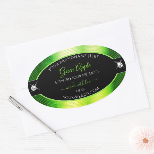 Noble Black Marbled Green Brilliants Productlabel Ovale Sticker (Envelop)