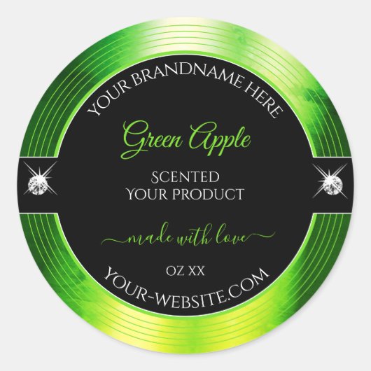 Noble Black Marbled Green Brilliants Productlabel Ronde Sticker (Voorkant)