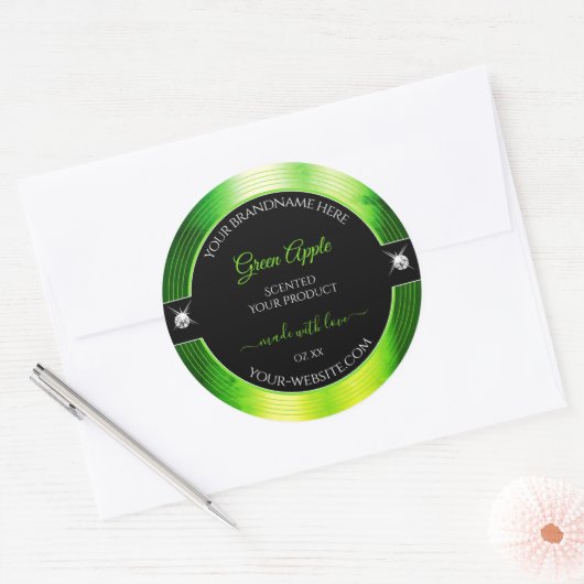 Noble Black Marbled Green Brilliants Productlabel Ronde Sticker (Envelop)