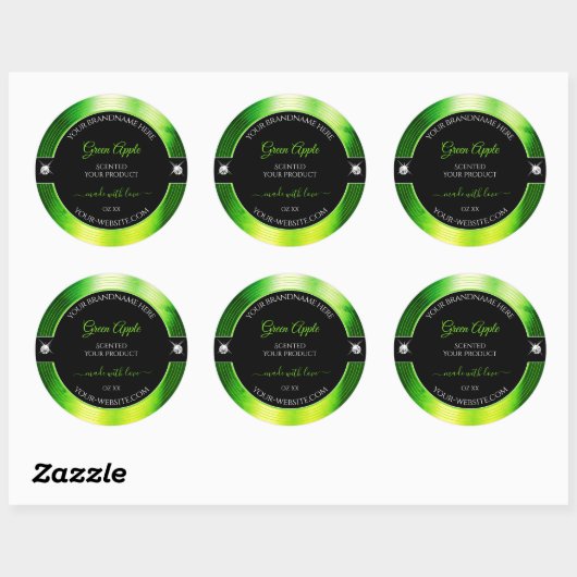 Noble Black Marbled Green Brilliants Productlabel Ronde Sticker (Vel)