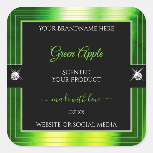 Noble Black Marbled Green Brilliants Productlabel Vierkante Sticker (Voorkant)