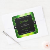 Noble Black Marbled Green Brilliants Productlabel Vierkante Sticker (Envelop)