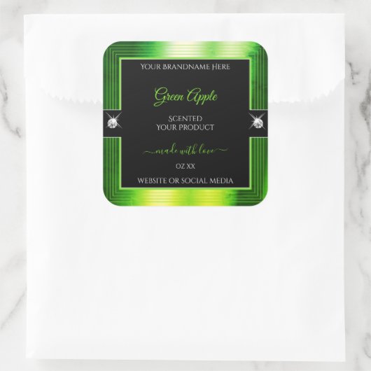 Noble Black Marbled Green Brilliants Productlabel Vierkante Sticker (Tas)