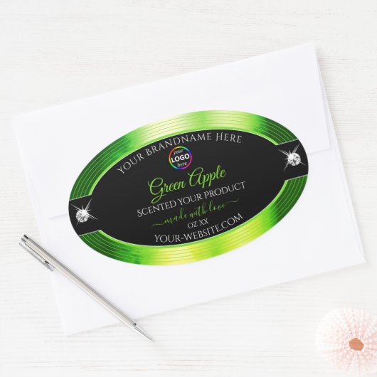 Noble Black Marbled Green met Logo-productetiket Ovale Sticker (Envelop)