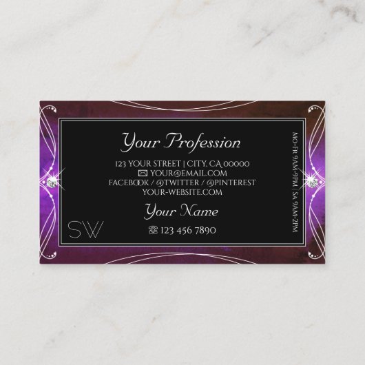 Noble Black Paarse  Sparkle Jewels Initialen Visitekaartje (Achterkant)
