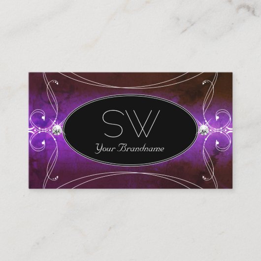 Noble Black Paarse  Sparkle Jewels Initialen Visitekaartje (Voorkant)