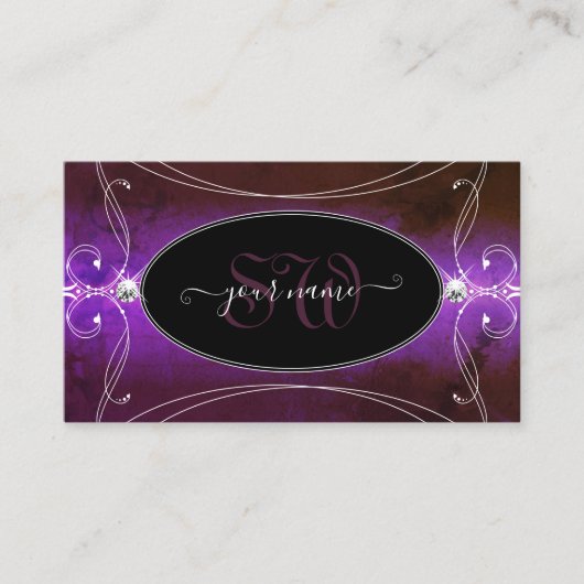 Noble Black Paarse  Sparkle Jewels Monogram Visitekaartje (Voorkant)