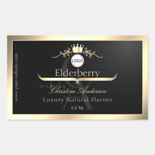 Noble Black Product Label Gold Frame Logo Monogram (Voorkant)