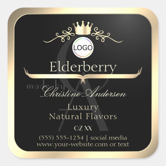 Noble Black Product Label Gold Frame Logo Monogram (Voorkant)