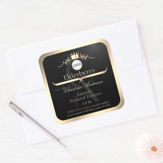 Noble Black Product Label Gold Frame Logo Monogram (Envelop)
