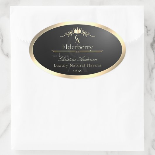 Noble Black Product Label with Gold Frame Monogram (Tas)