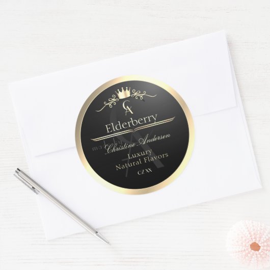 Noble Black Product Label with Gold Frame Monogram (Envelop)