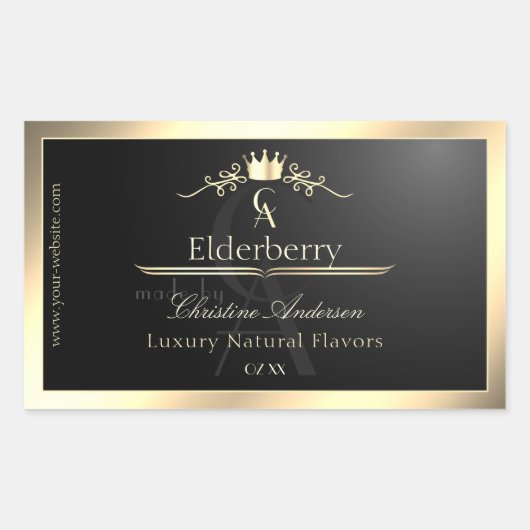 Noble Black Product Label with Gold Frame Monogram (Voorkant)