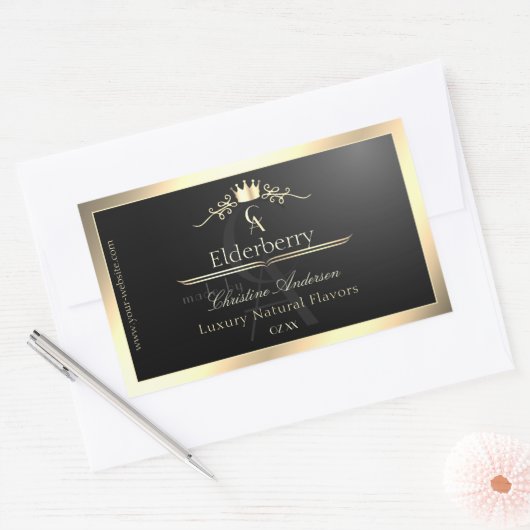 Noble Black Product Label with Gold Frame Monogram (Envelop)