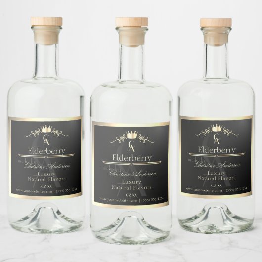Noble Black Product Label with Gold Frame Monogram Likeurfles Etiket (Flessen)