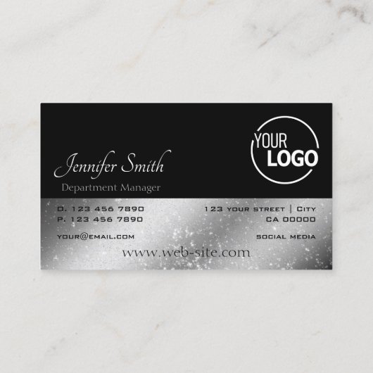 Noble Black Red Silver Glittery Stars en Logo Visitekaartje (Achterkant)