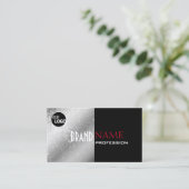 Noble Black Red Silver Glittery Stars en Logo Visitekaartje (Staand voorkant)