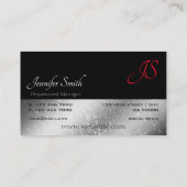 Noble Black Red Silver Glittery Sterren en Initial Visitekaartje (Achterkant)