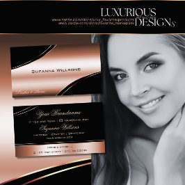 Noble Black Roos Gold Curved Decor Lines Shimmery Visitekaartje