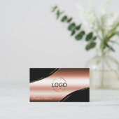 Noble Black Roos Gold Curved Lines Logo en foto Visitekaartje (Staand voorkant)