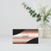 Noble Black Roos Gold Curved Lines Logo QR Code Visitekaartje (Staand voorkant)