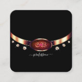 Noble Black Roos Gold en Rode marmer met monogram Vierkante Visitekaartje (Voorkant)