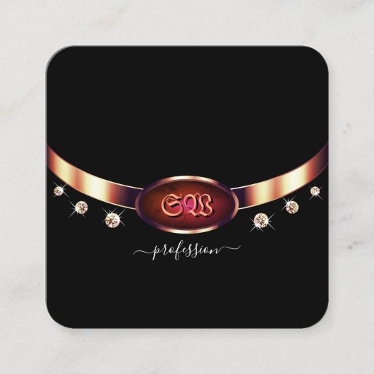Noble Black Roos Gold en Rode marmer met monogram Vierkante Visitekaartje (Voorkant)