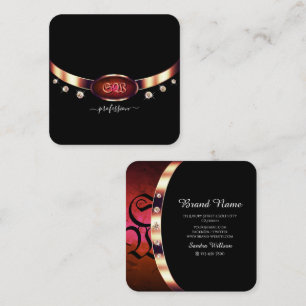 Noble Black Roos Gold en Rode marmer met monogram Vierkante Visitekaartje